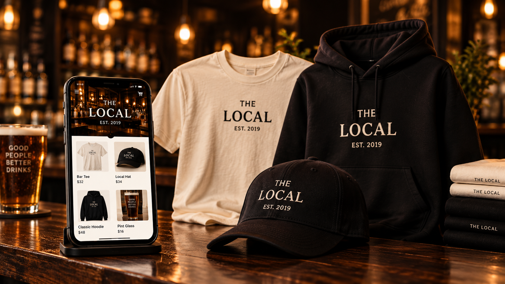 The Local branded shirts, hoodie, hat and online storefront