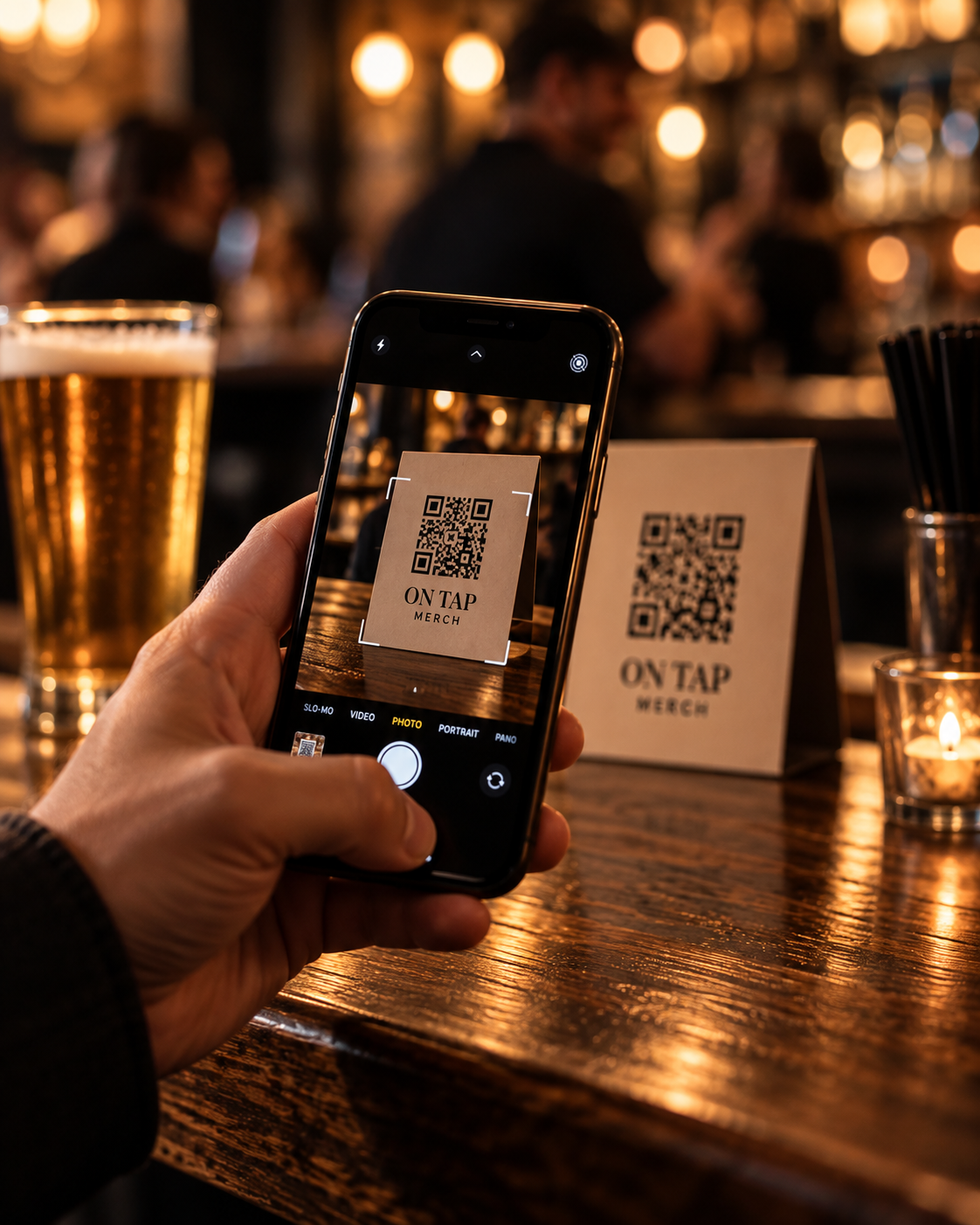 Scanning a merch QR code with a phone